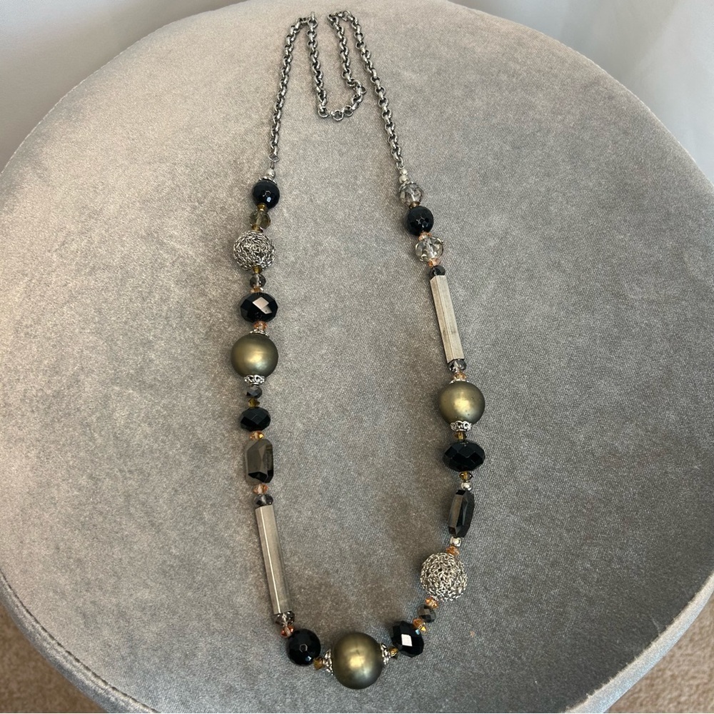 Black silver gold tone coloured beaded long necklace